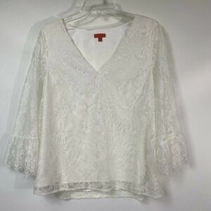 Modcloth Through The Bluebells Lace Blouse Full Sleeves Vneck White Size Medium